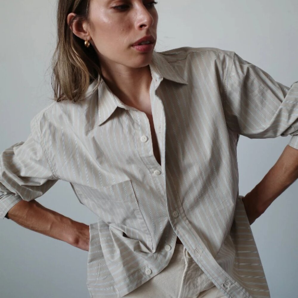 Roam Studio Leon Button Down – Tonal Stripe – Size M